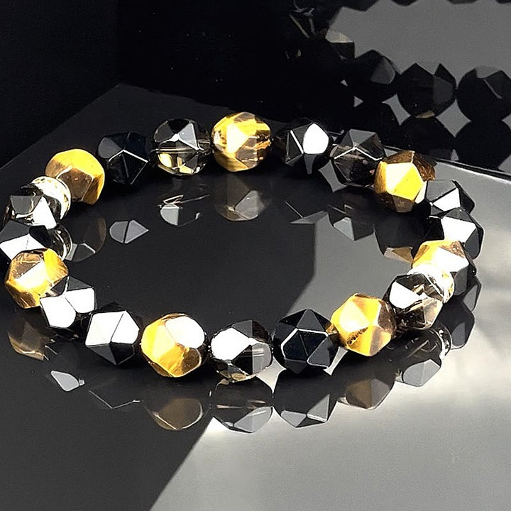 Olivenorma Bracciale da uomo con sfaccettature in occhio di tigre e perline di onice nero