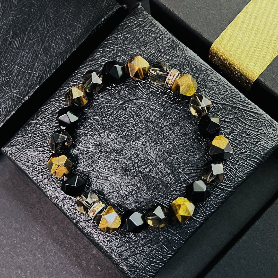 Olivenorma Bracciale da uomo con sfaccettature in occhio di tigre e perline di onice nero - image 5