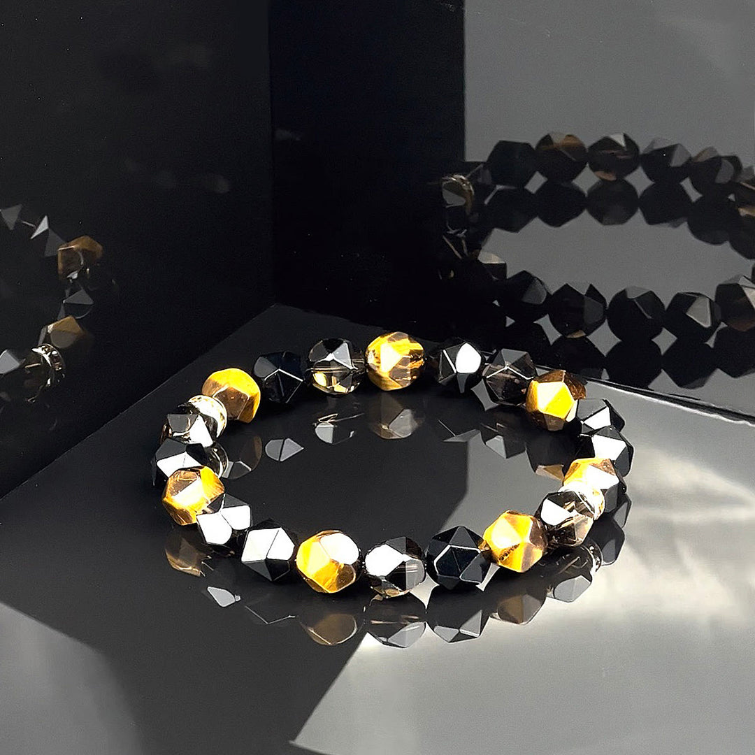 Olivenorma Bracciale da uomo con sfaccettature in occhio di tigre e perline di onice nero - image 6