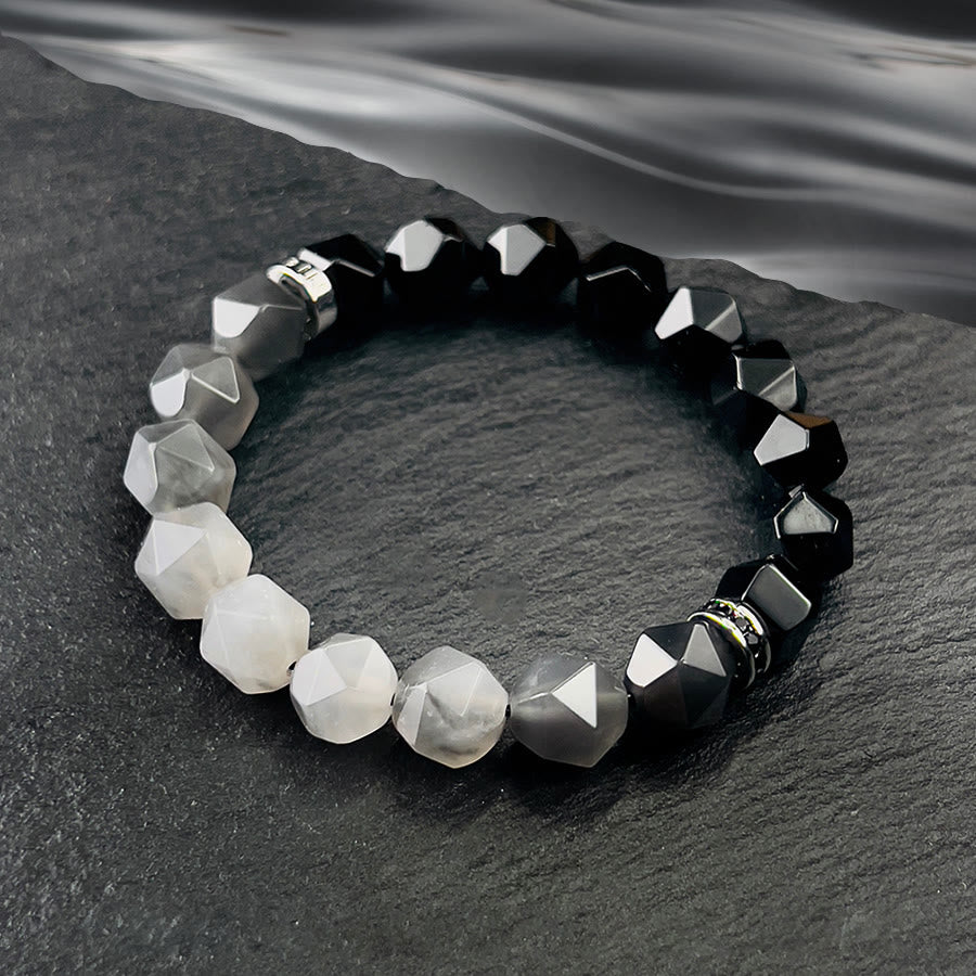 Olivenorma Bracciale da uomo con sfaccettature in onice nero e perline di quarzo nuvola - Donne - 14-16 cm - image 0
