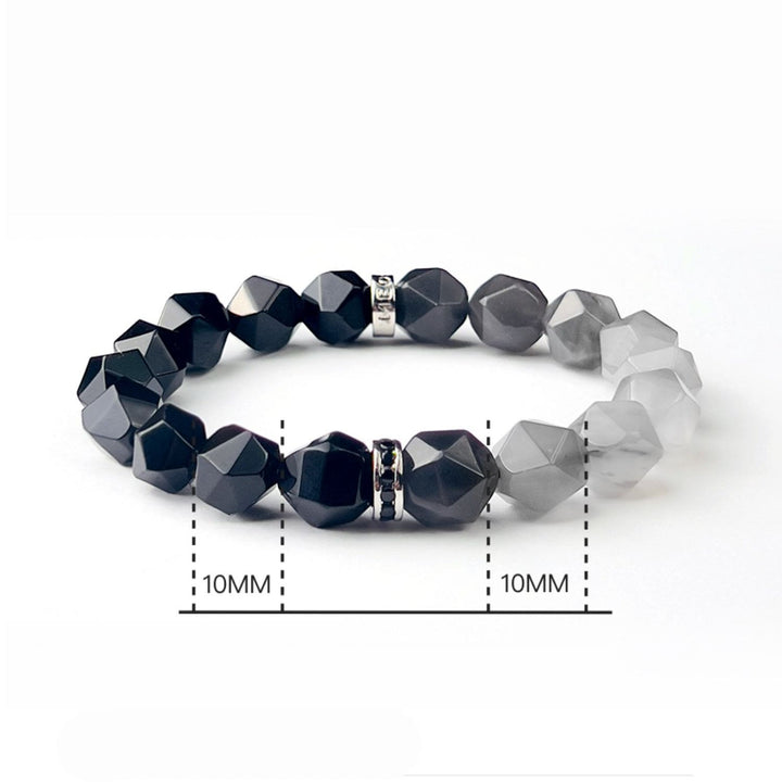 Olivenorma Bracciale da uomo con sfaccettature in ice nero e perline di quarzo nuvola