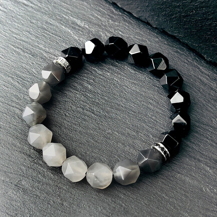 Olivenorma Bracciale da uomo con sfaccettature in onice nero e perline di quarzo nuvola - image 4