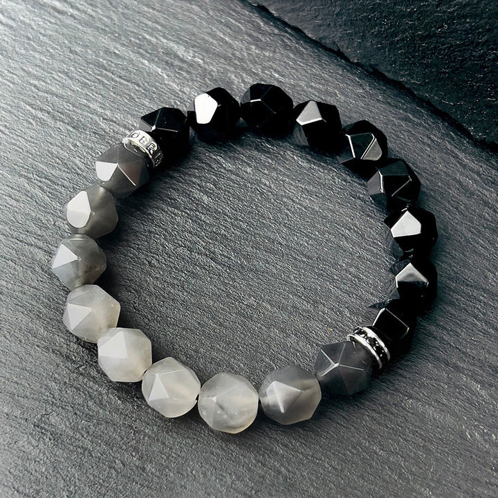 Olivenorma Bracciale da uomo con sfaccettature in onice nero e perline di quarzo nuvola - image 4