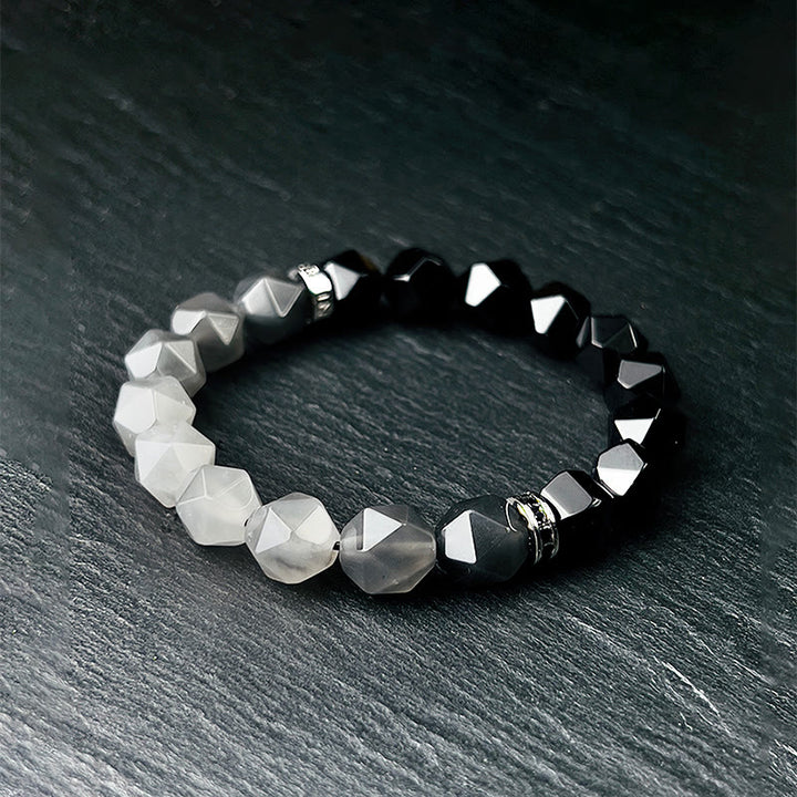 Olivenorma Bracciale da uomo con sfaccettature in onice nero e perline di quarzo nuvola - image 3