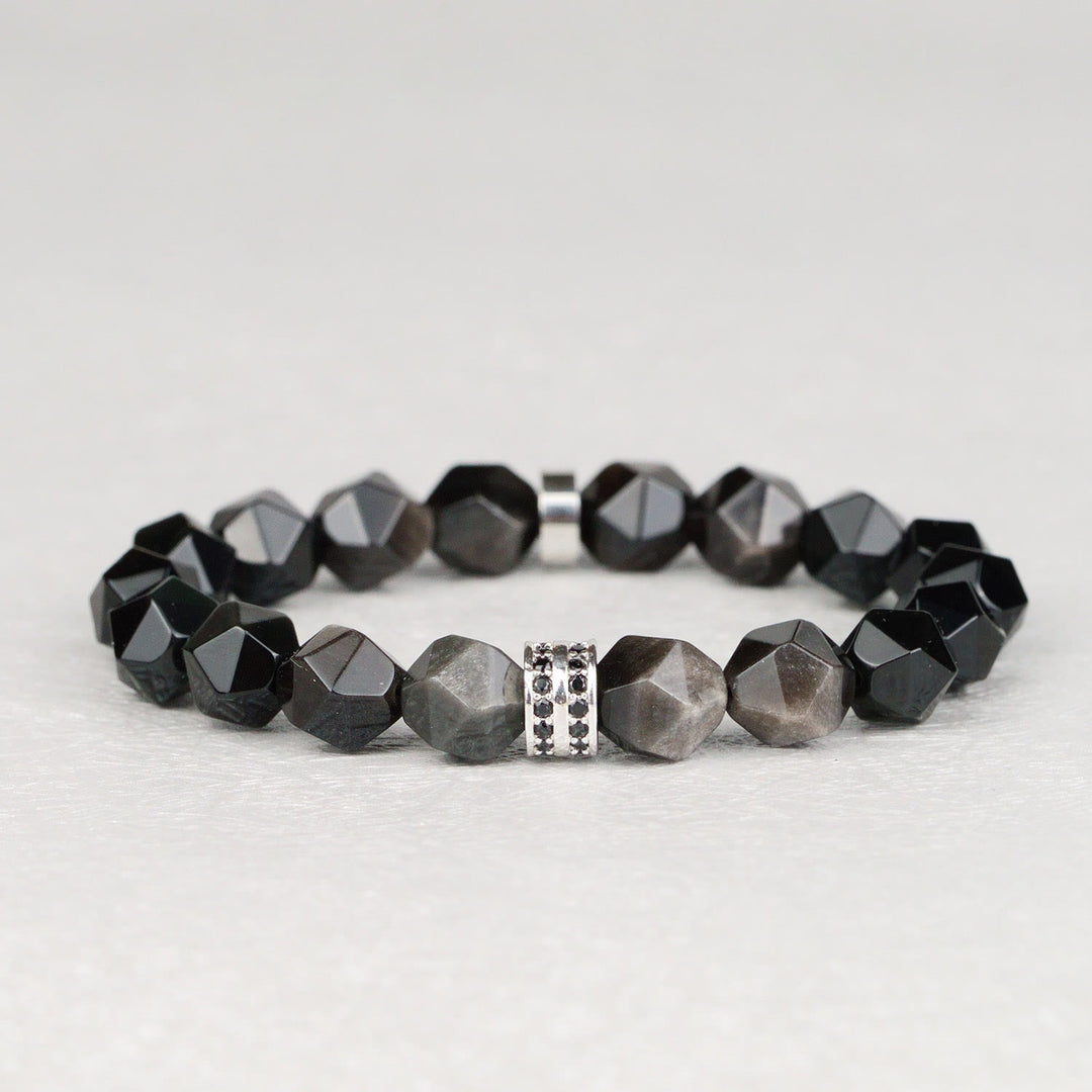 Olivenorma Bracciale da uomo con sfaccettature geometriche in perle di ossidiana - image 4