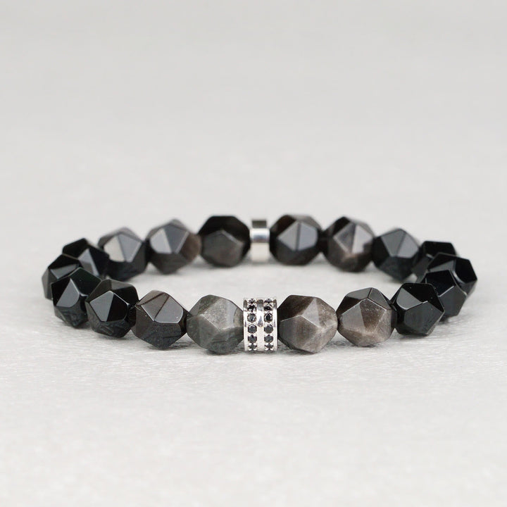 Olivenorma Bracciale da uomo con sfaccettature geometriche in perle di ossidiana - image 4