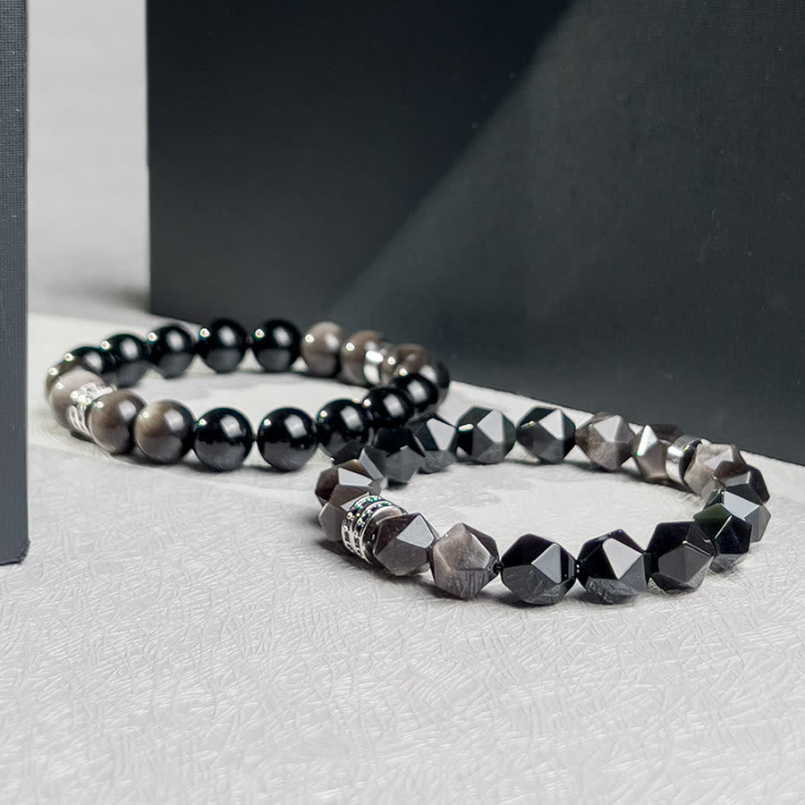 Olivenorma Bracciale da uomo con sfaccettature geometriche in perle di ossidiana - image 2