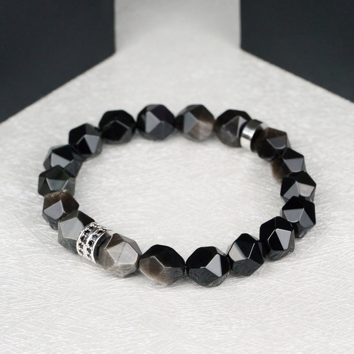 Olivenorma Bracciale da uomo con sfaccettature geometriche in perle di ossidiana - image 7