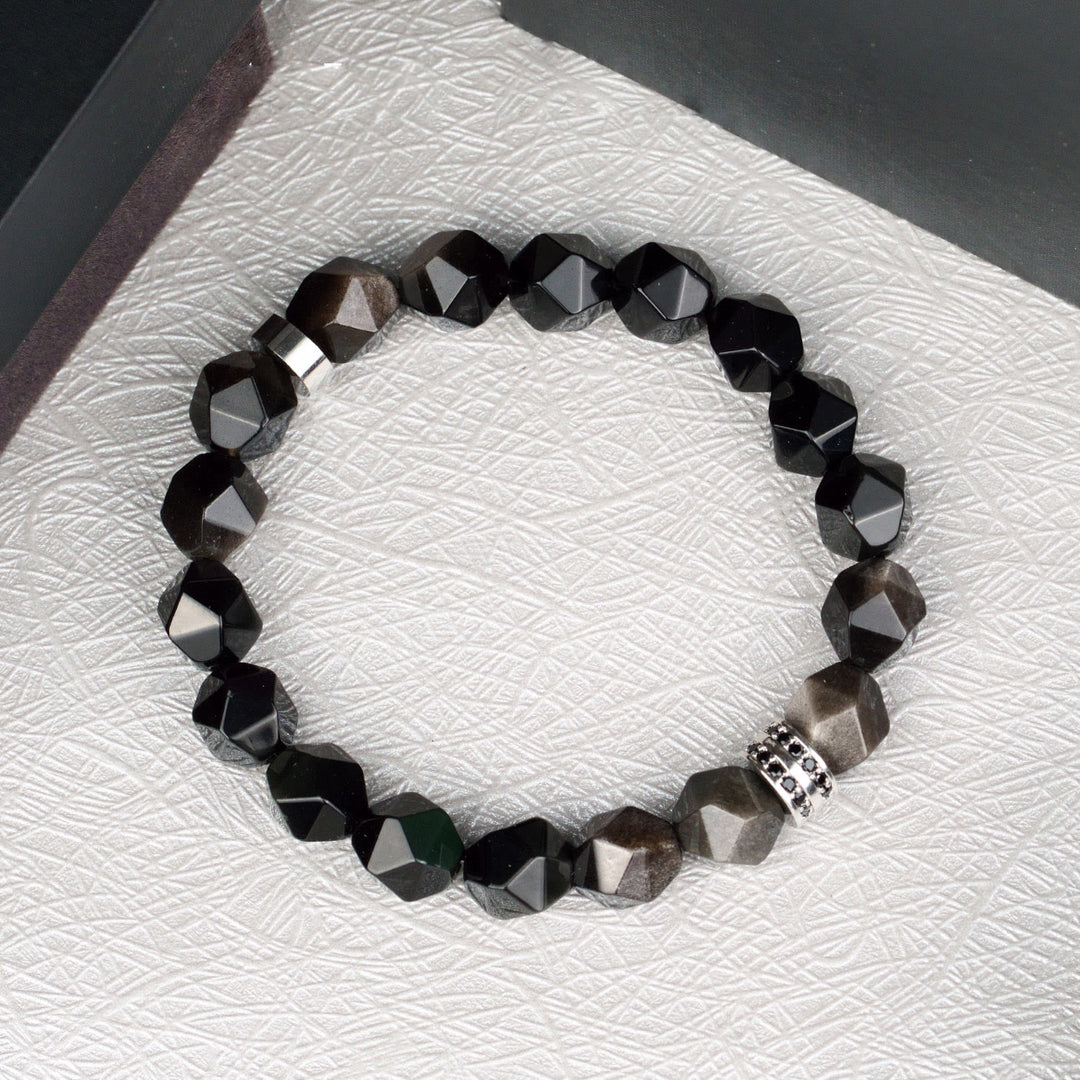 Olivenorma Bracciale da uomo con sfaccettature geometriche in perle di ossidiana - image 5