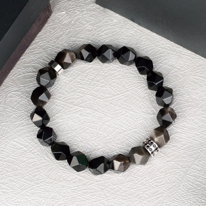 Olivenorma Bracciale da uomo con sfaccettature geometriche in perle di ossidiana - image 5