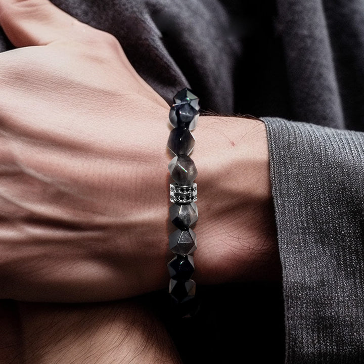 Olivenorma Bracciale da uomo con sfaccettature geometriche in perle di ossidiana - image 1