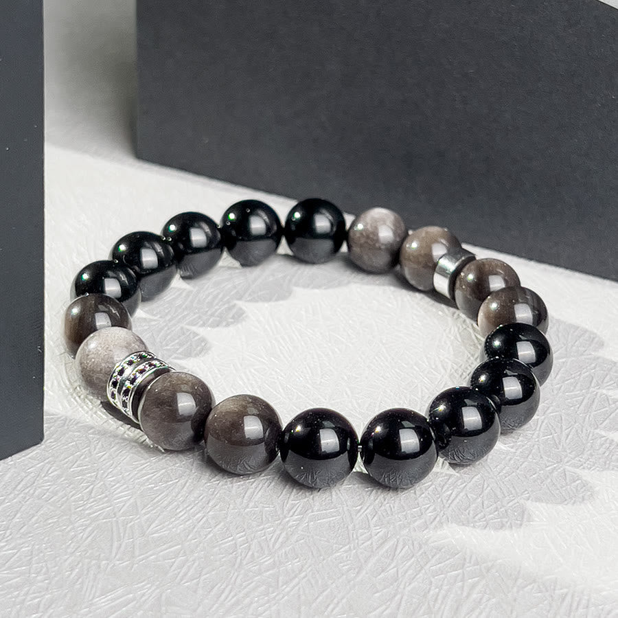Olivenorma Bracciale da uomo con sfaccettature geometriche in perle di ossidiana - image 3