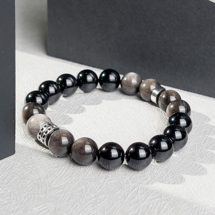 Olivenorma Bracciale da uomo con sfaccettature geometriche in perle di ossidiana - image 3