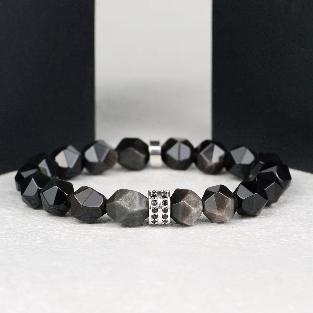 Olivenorma Bracciale da uomo con sfaccettature geometriche in perle di ossidiana - image 6