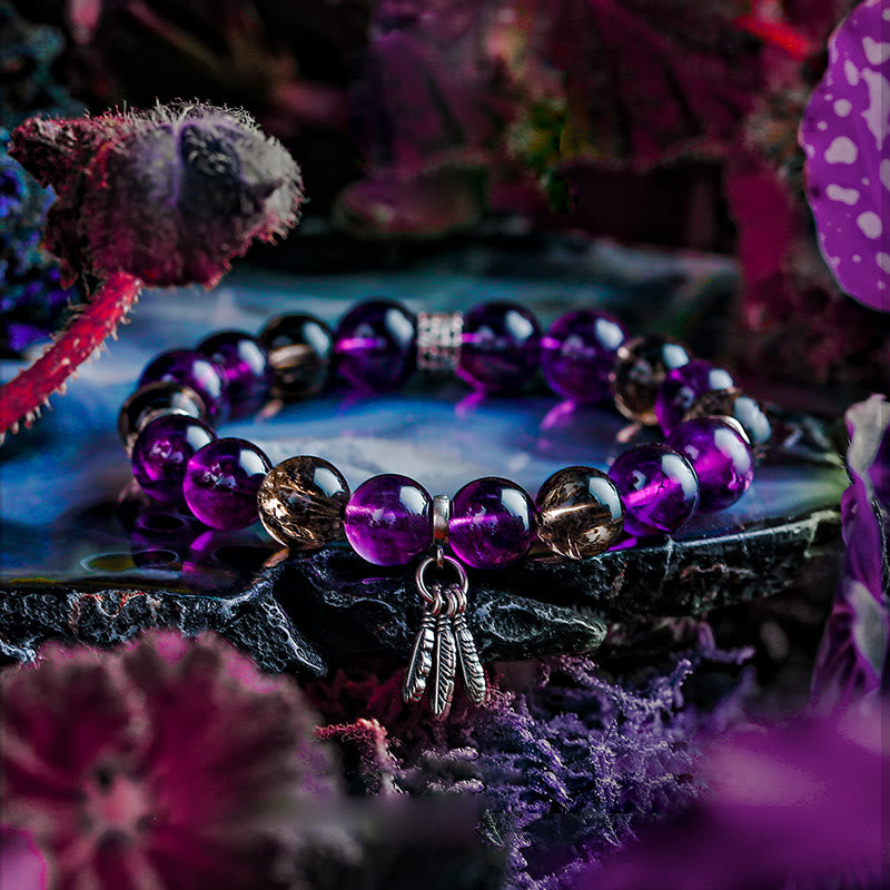 Olivenorma Bracciale da uomo con ciondolo in piuma di ametista e perline - 17 centimetri - image 0