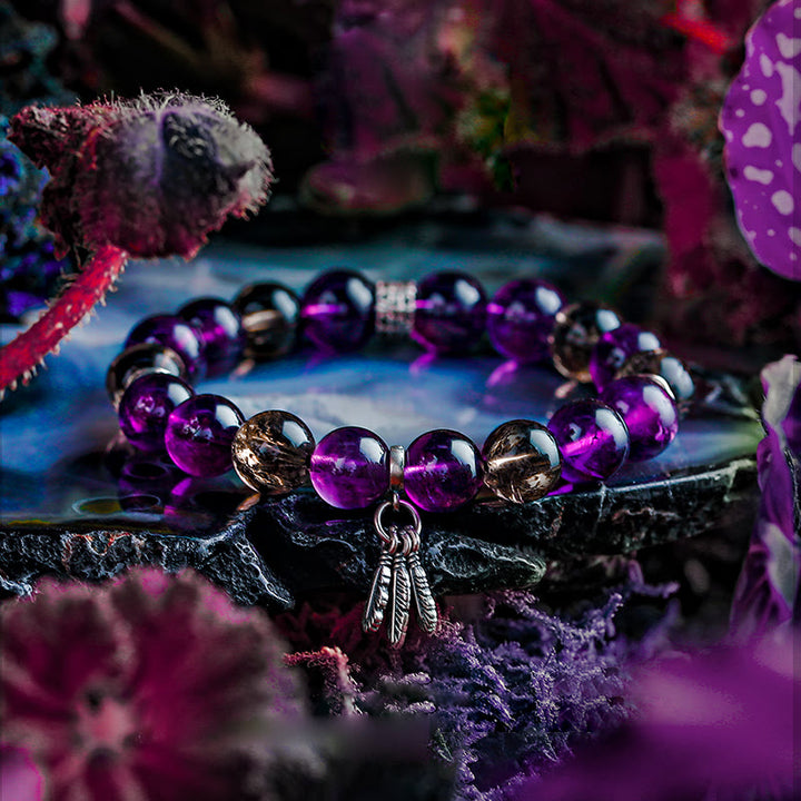 Olivenorma Bracciale da uomo con ciondolo in piuma di ametista e perline - 17 centimetri - image 0