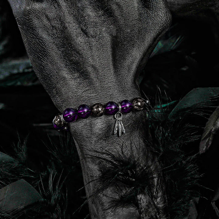 Olivenorma Bracciale da uomo con ciondolo in piuma di ametista e perline