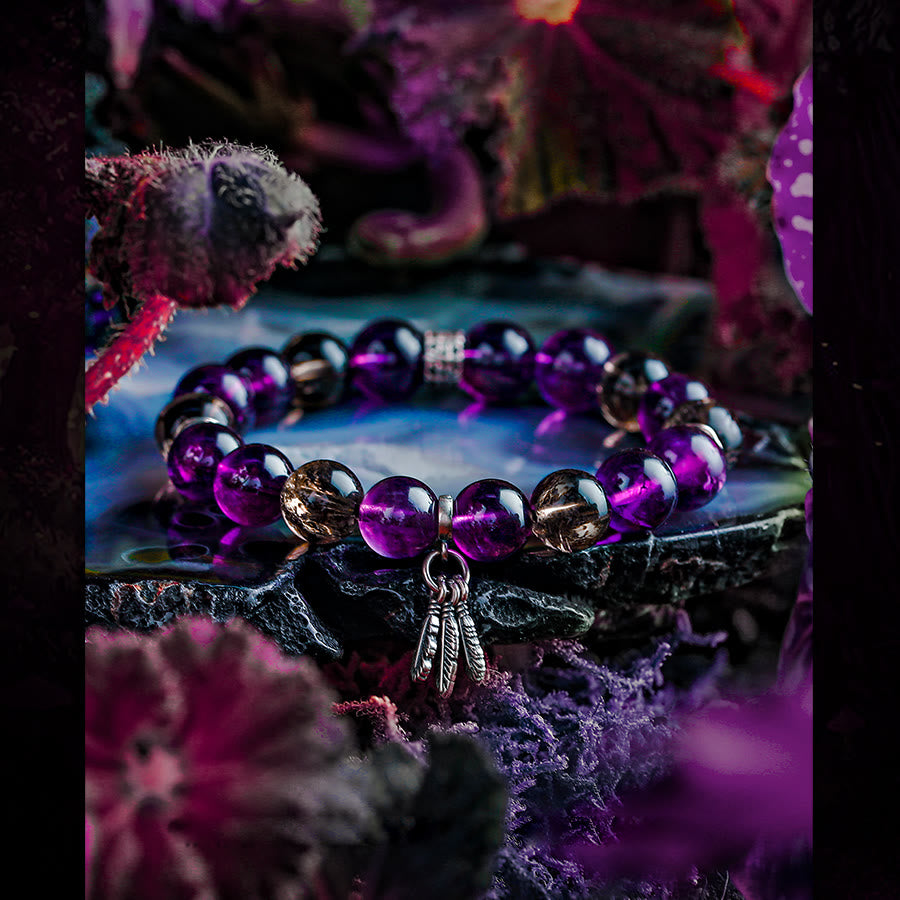 Olivenorma Bracciale da uomo con ciondolo in piuma di ametista e perline - image 5