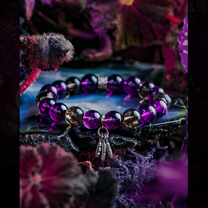 Olivenorma Bracciale da uomo con ciondolo in piuma di ametista e perline - image 5