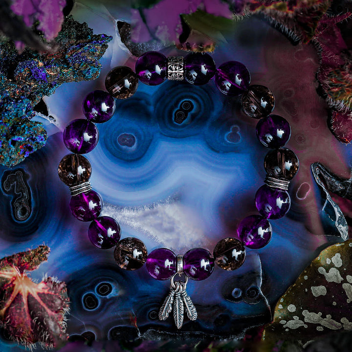 Olivenorma Bracciale da uomo con ciondolo in piuma di ametista e perline - image 3