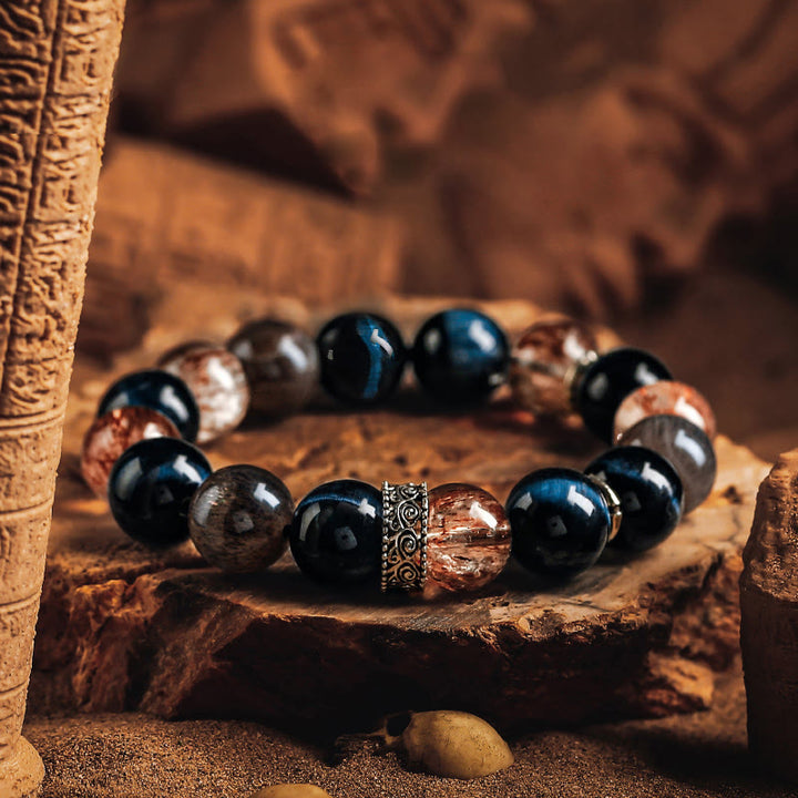 Olivenorma Bracciale da uomo in oro nero Super Seven Beads
