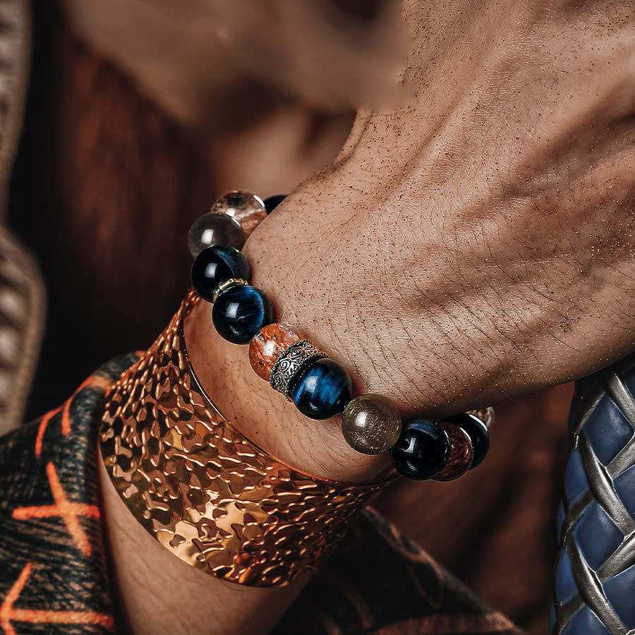 Olivenorma Bracciale da uomo in oro nero Super Seven Beads