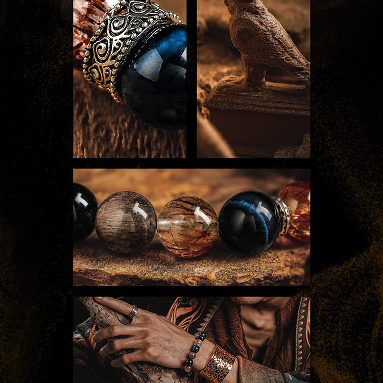 Olivenorma Bracciale da uomo in oro nero Super Seven Beads