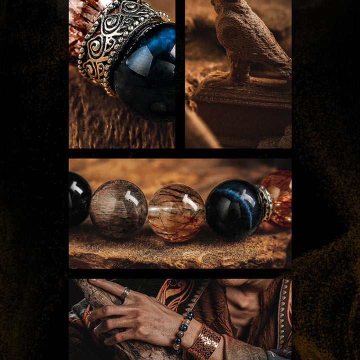 Olivenorma Bracciale da uomo in oro nero Super Seven Beads