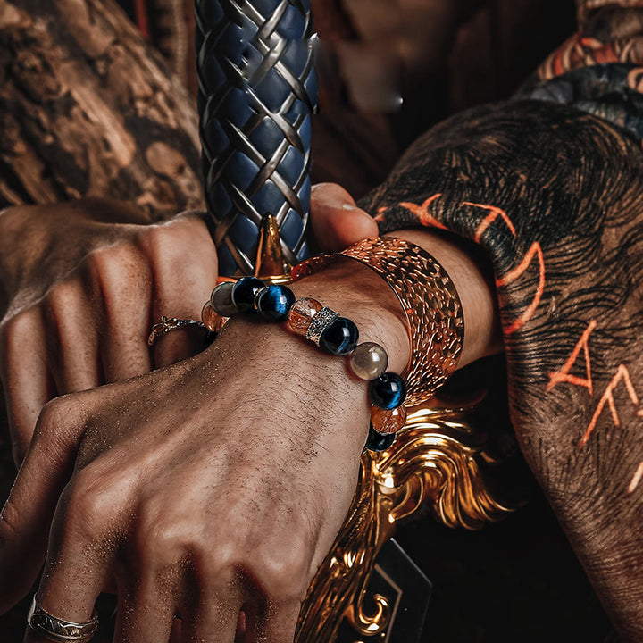 Olivenorma Bracciale da uomo in oro nero Super Seven Beads