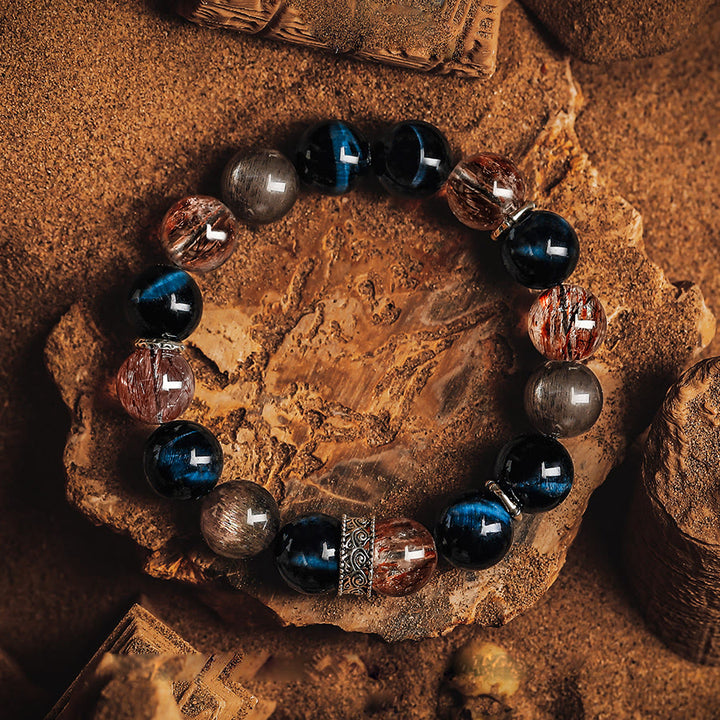 Olivenorma Bracciale da uomo in oro nero Super Seven Beads