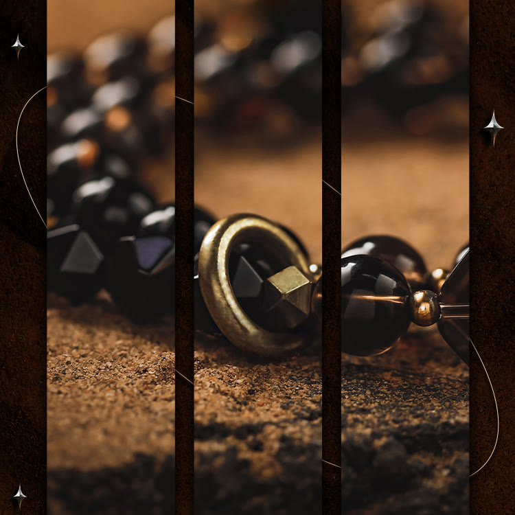 Olivenorma Bracciale da uomo in acciaio al titanio con perline di quarzo fumé e ossidiana