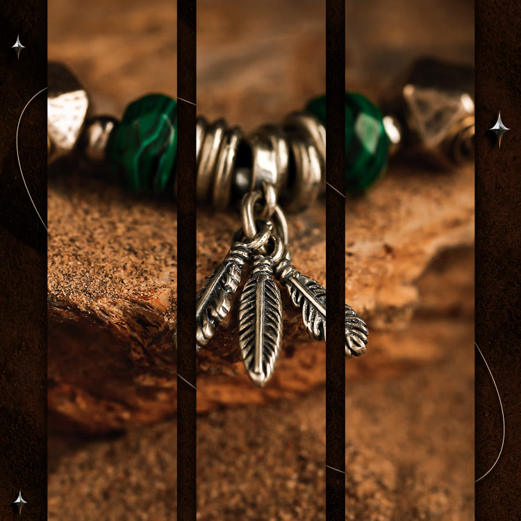 Olivenorma Bracciale da uomo con ciondolo in piuma di malachite e occhio di tigre - image 3