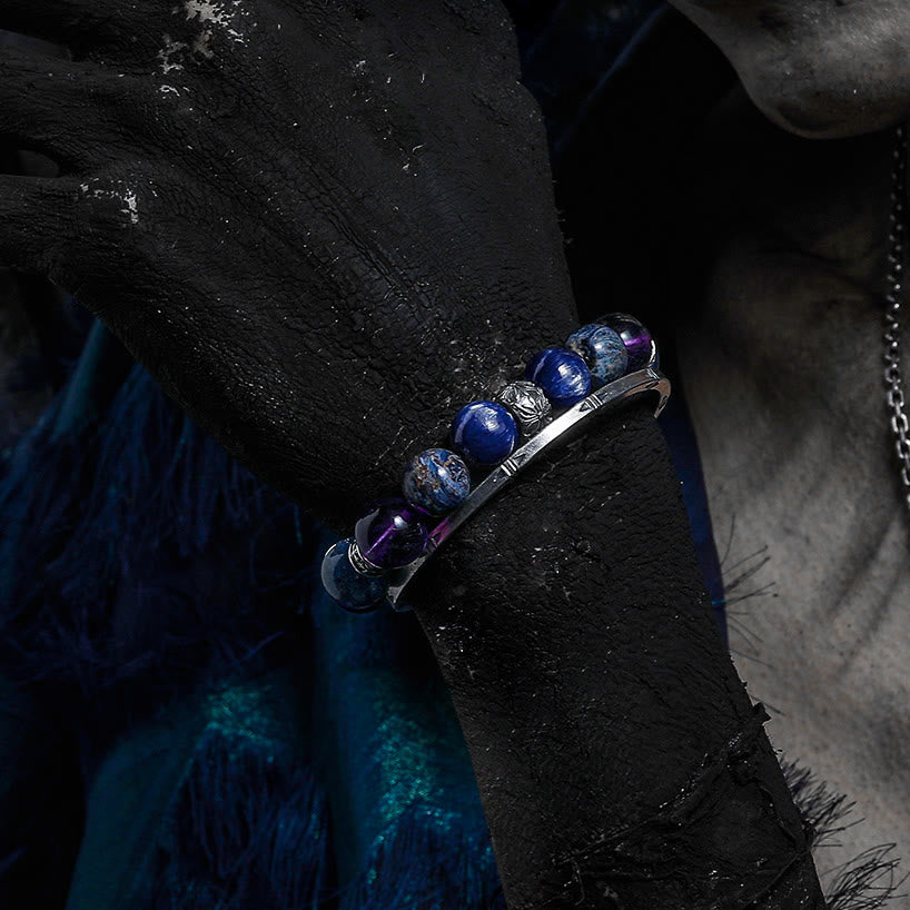 Bracciale Olivenorma da uomo con perline di lapislazzuli, ametista e pietersite - image 1