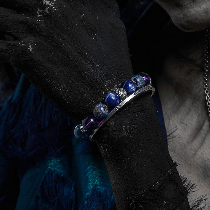 Bracciale Olivenorma da uomo con perline di lapislazzuli, ametista e pietersite - image 1