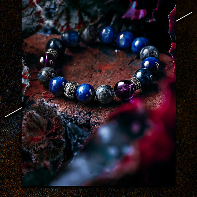 Bracciale Olivenorma da uomo con perline di lapislazzuli, ametista e pietersite - image 3