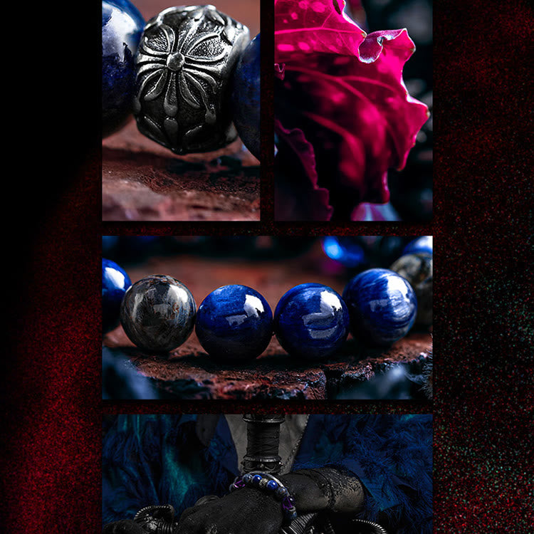 Bracciale Olivenorma da uomo con perline di lapislazzuli, ametista e pietersite