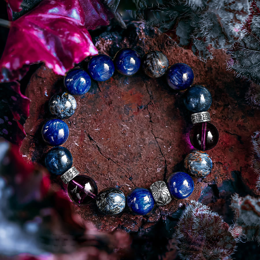 Bracciale Olivenorma da uomo con perline di lapislazzuli, ametista e pietersite - image 5