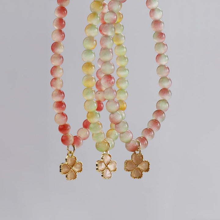 Bracciale con ciondolo a forma di quadrifoglio con pietra occhio di gatto Olivenorma