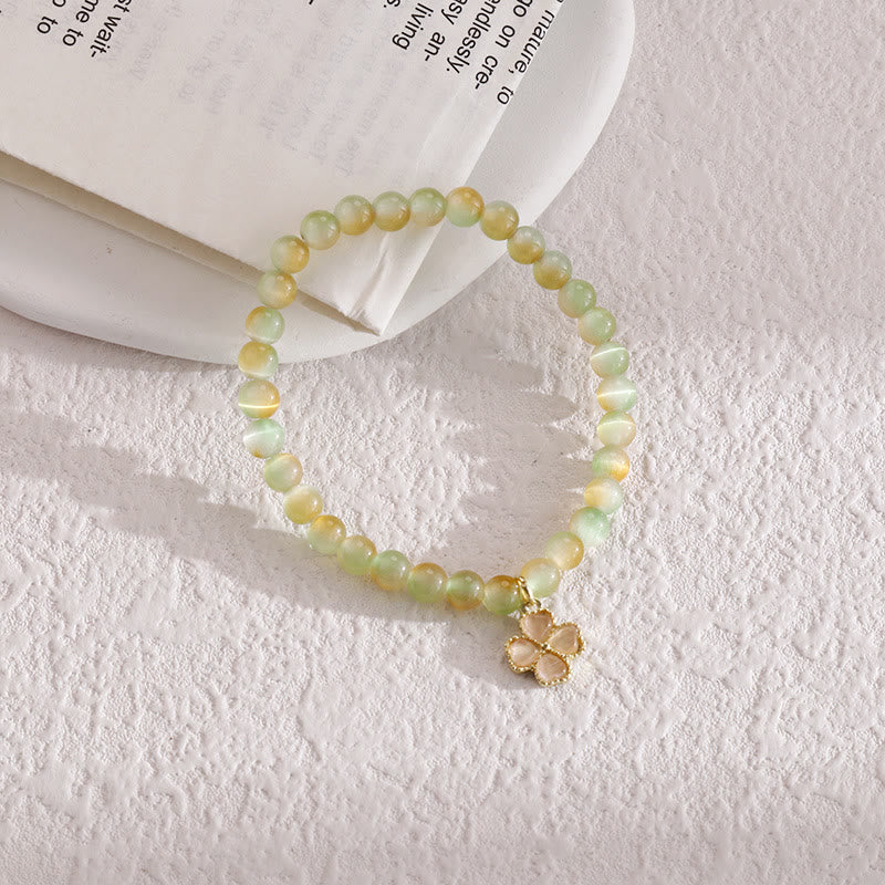 Bracciale con ciondolo a forma di quadrifoglio con pietra occhio di gatto Olivenorma