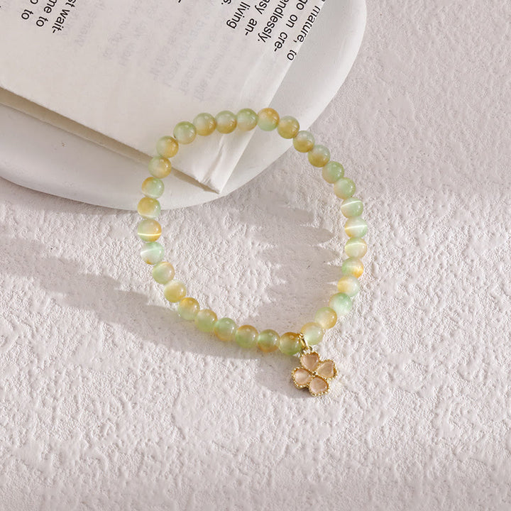 Bracciale con ciondolo a forma di quadrifoglio con pietra occhio di gatto Olivenorma