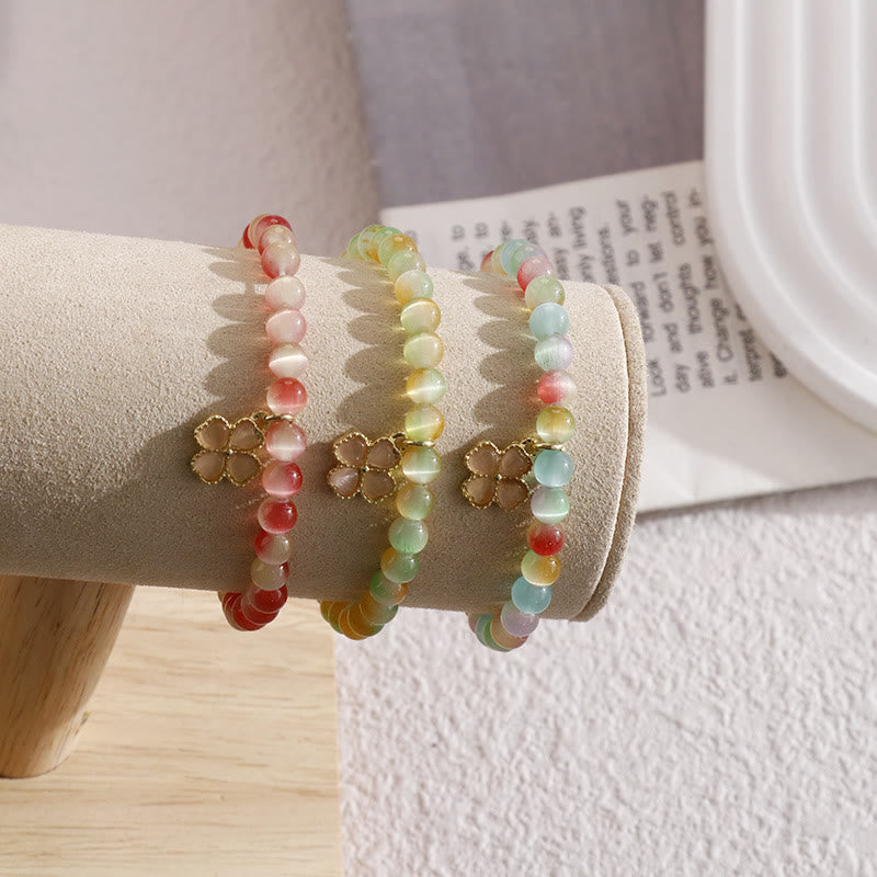 Bracciale con ciondolo a forma di quadrifoglio con pietra occhio di gatto Olivenorma