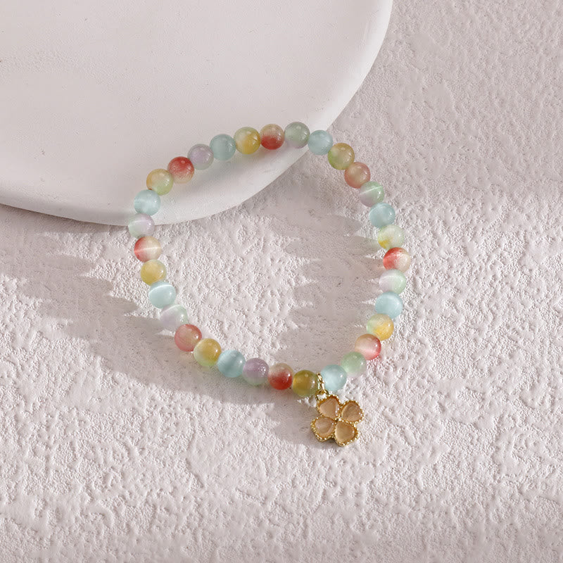 Bracciale con ciondolo a forma di quadrifoglio con pietra occhio di gatto Olivenorma