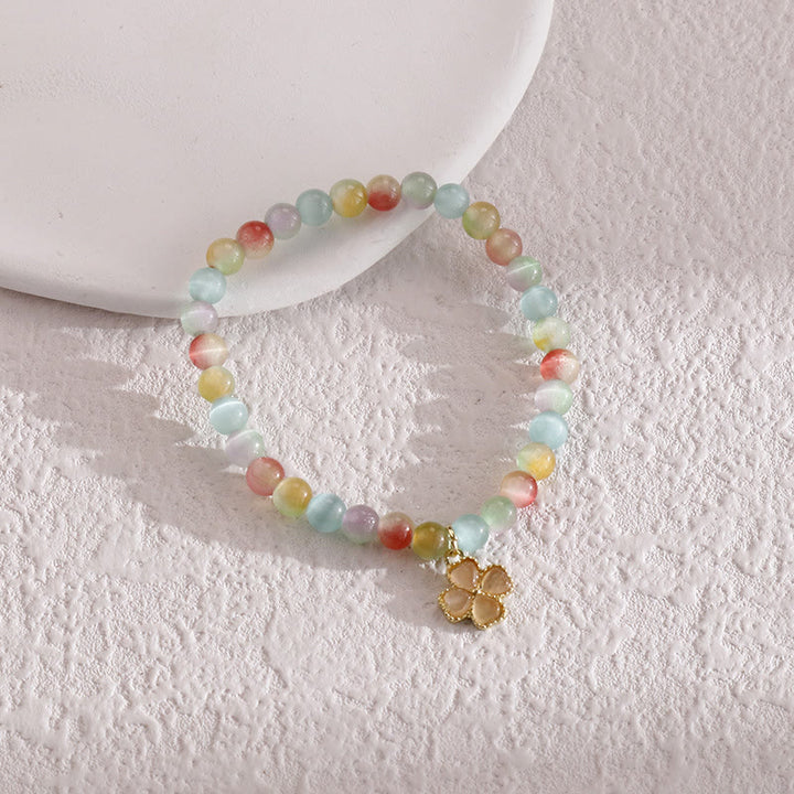 Bracciale con ciondolo a forma di quadrifoglio con pietra occhio di gatto Olivenorma