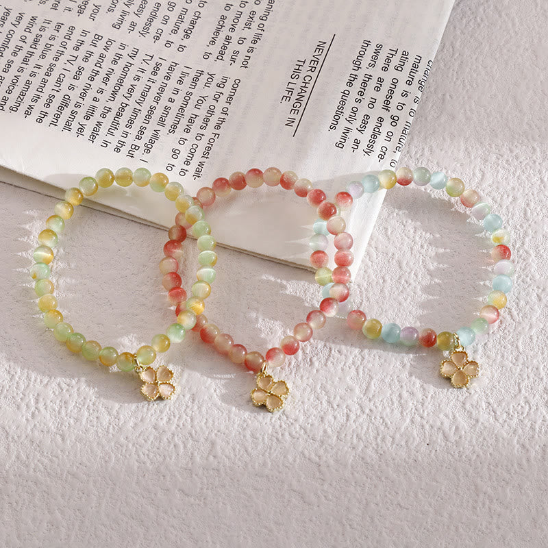 Bracciale con ciondolo a forma di quadrifoglio con pietra occhio di gatto Olivenorma