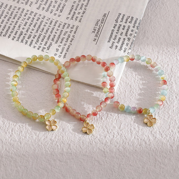 Bracciale con ciondolo a forma di quadrifoglio con pietra occhio di gatto Olivenorma