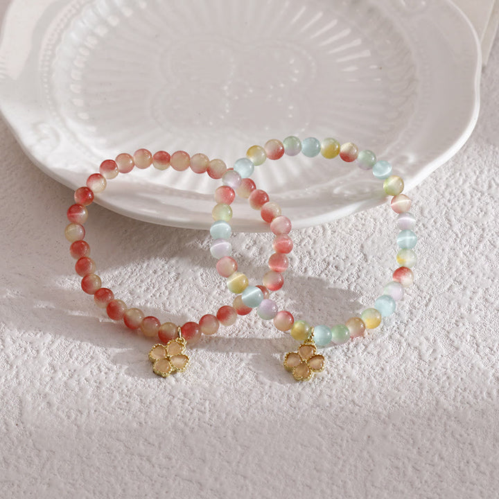 Bracciale con ciondolo a forma di quadrifoglio con pietra occhio di gatto Olivenorma