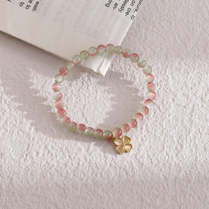 Bracciale con ciondolo a forma di quadrifoglio con pietra occhio di gatto Olivenorma