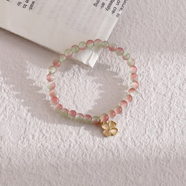 Bracciale con ciondolo a forma di quadrifoglio con pietra occhio di gatto Olivenorma