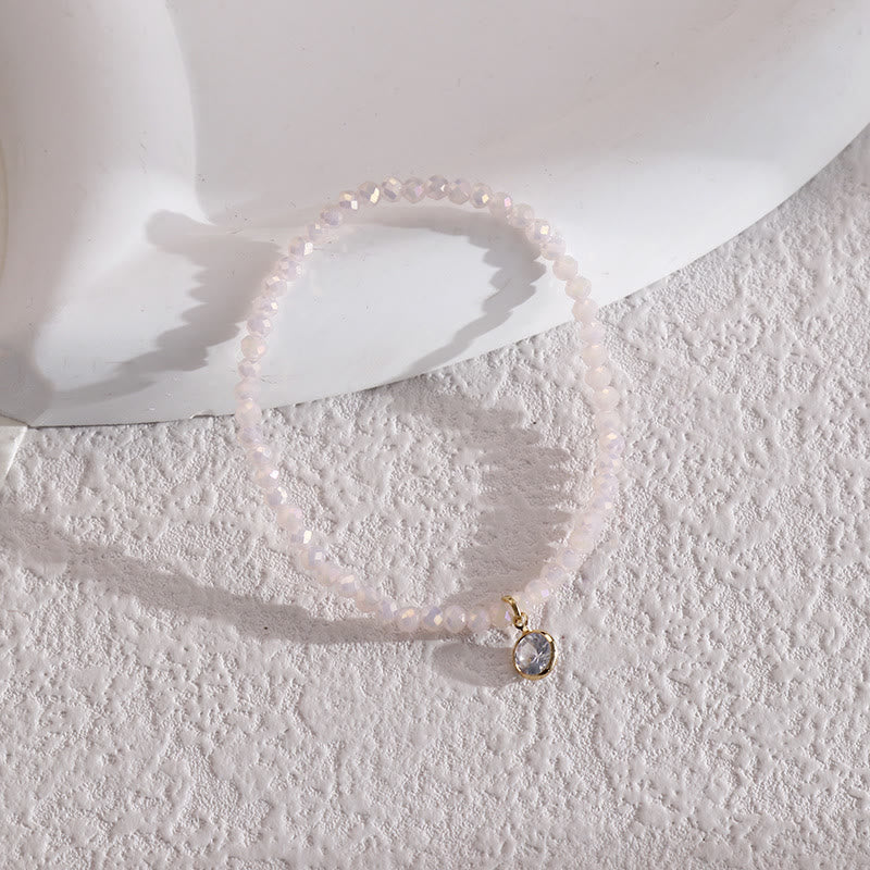 Olivenorma Braccialetto con perline di riso colorate e ciondolo in zircone bianco