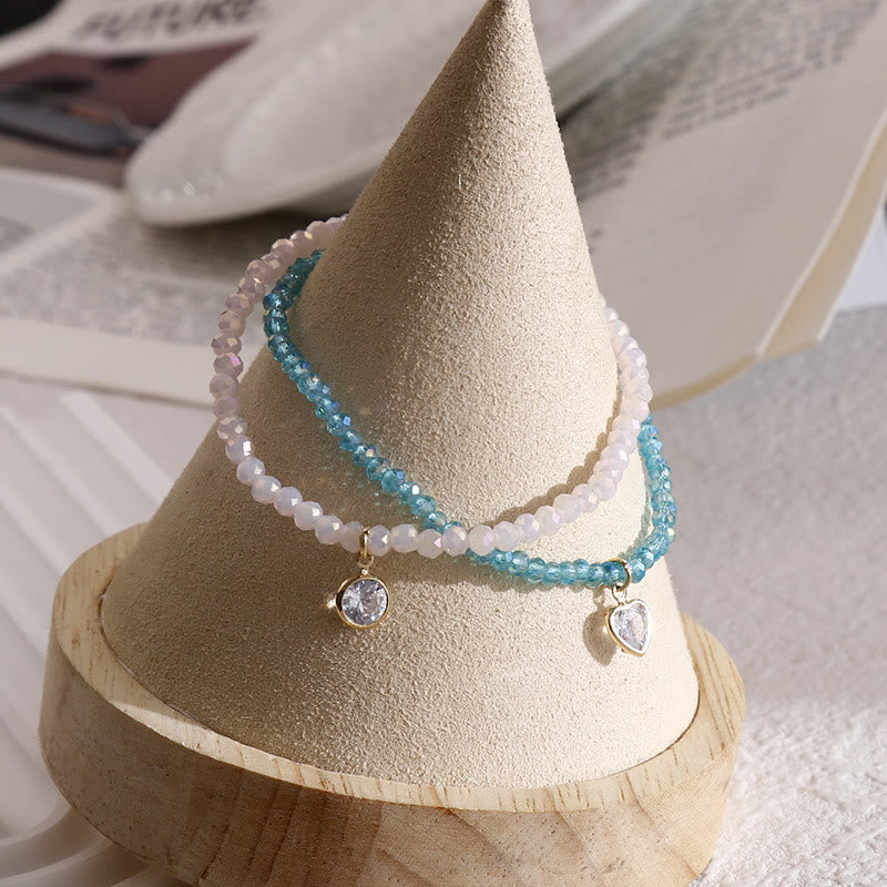 Olivenorma Braccialetto con perline di riso colorate e ciondolo in zircone bianco